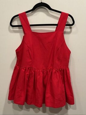 Red Sleeveless Square-Neck Peplum Top
